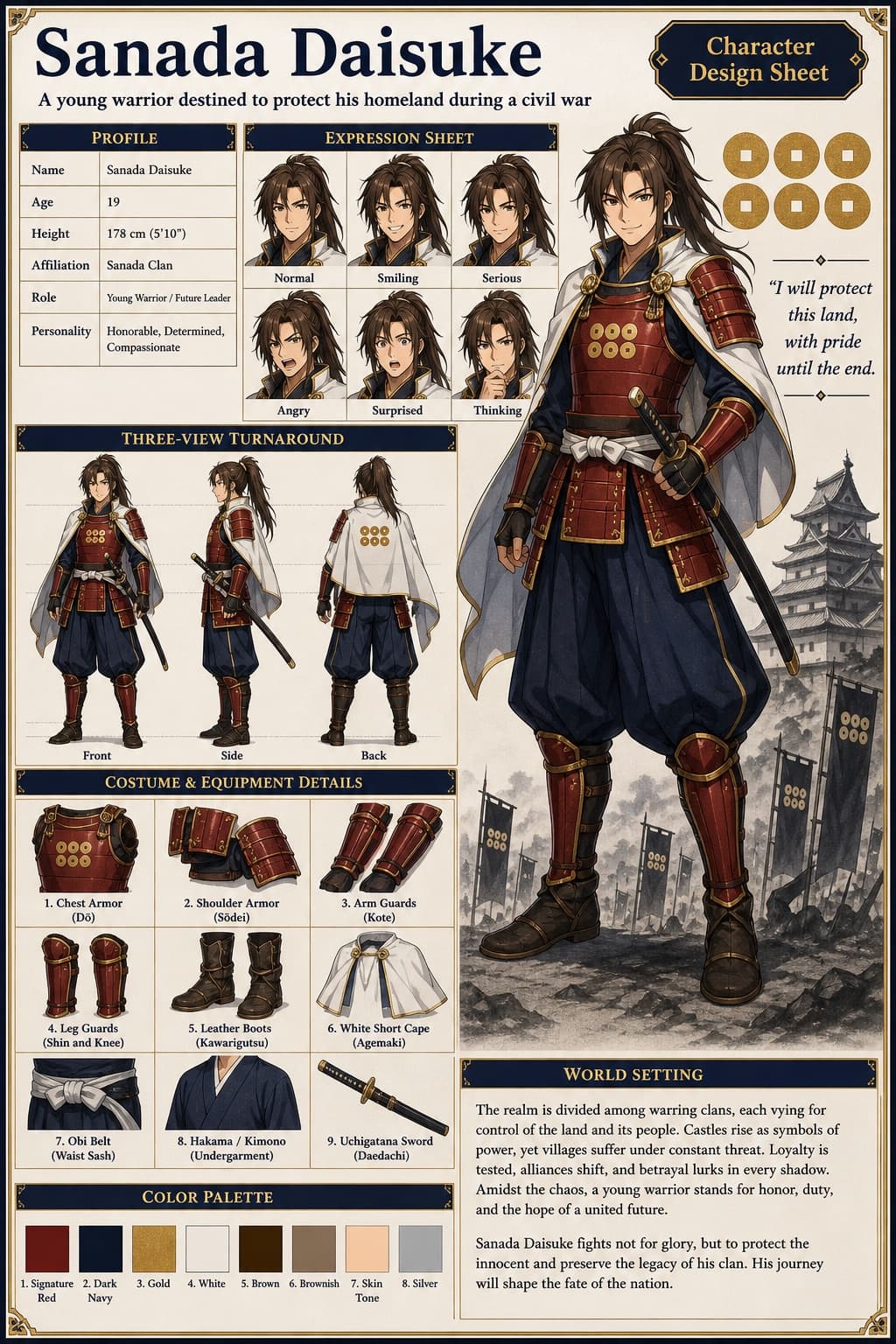 Hoja de personaje guerrero anime