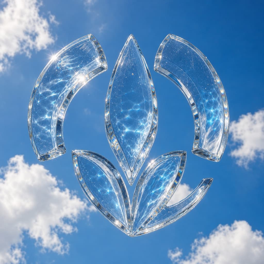 Escultura de cristal con forma de logotipo en el cielo