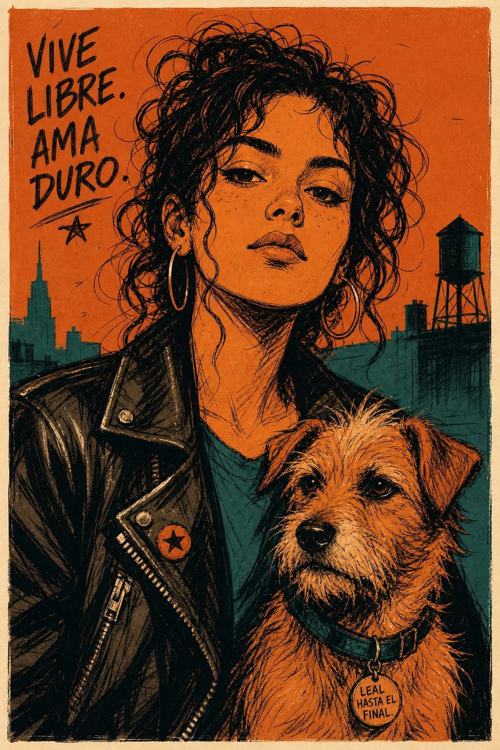 Cartel de retrato con compañero a mano alzada