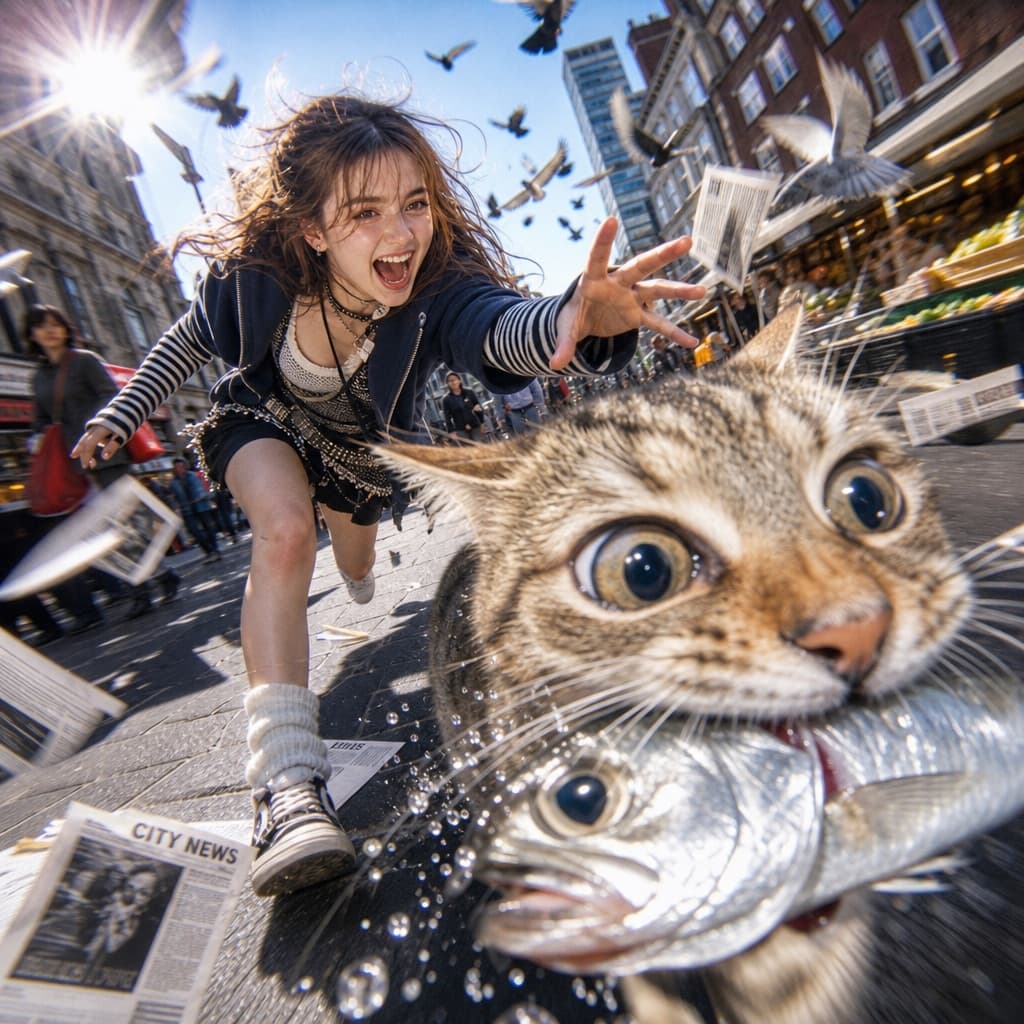 Persecución felina en instantánea caótica