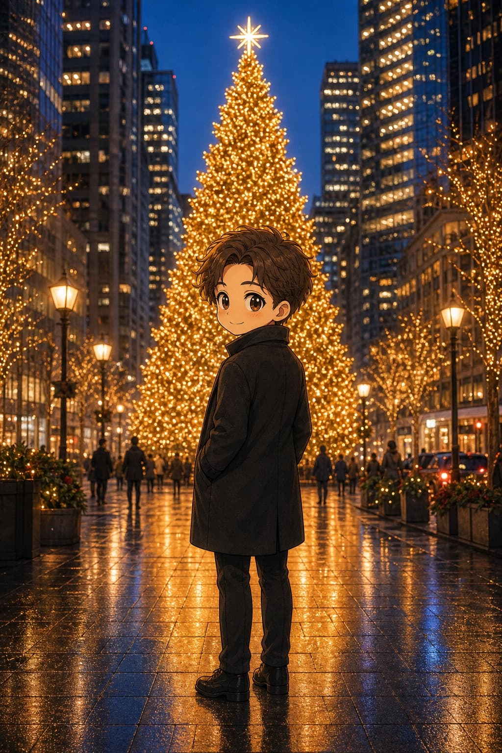 Retrato chibi navideño urbano