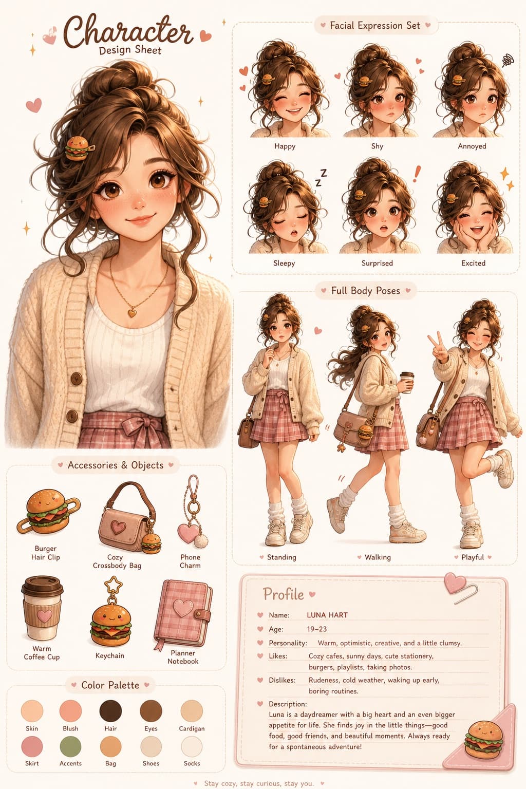 Ficha de diseño de personaje adorable