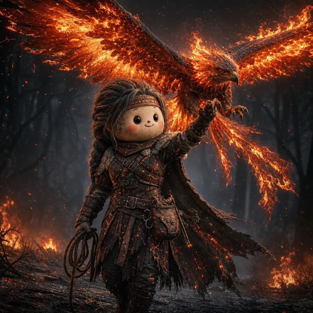 Cazadora de cenizas y fénix llameante