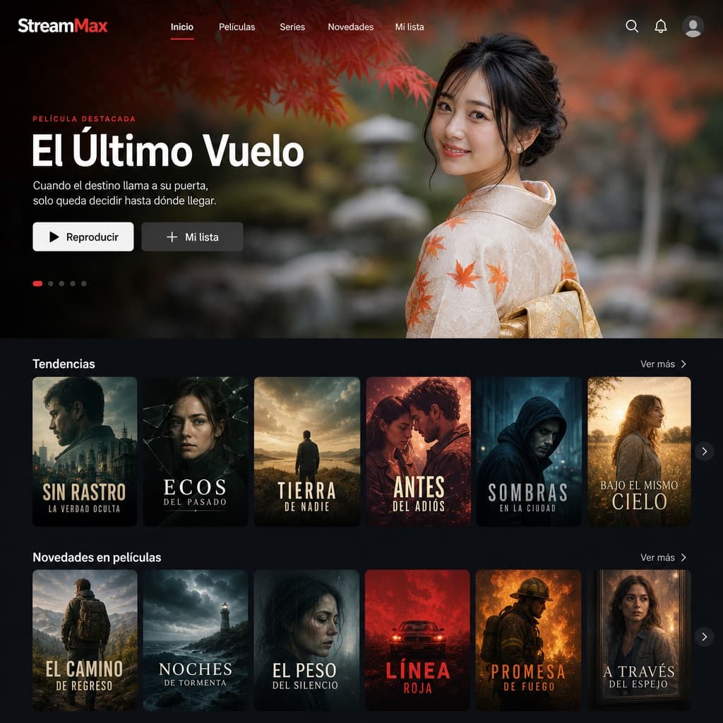 Interfaz de banner principal de streaming