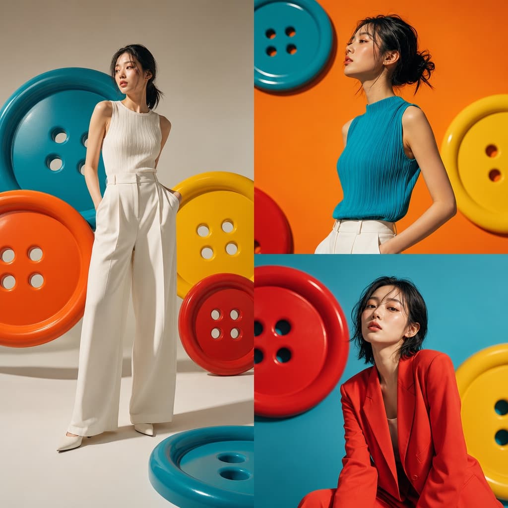 Campaña de moda surrealista con botones