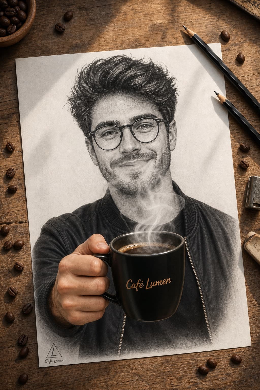 Retrato boceto con efecto trampantojo