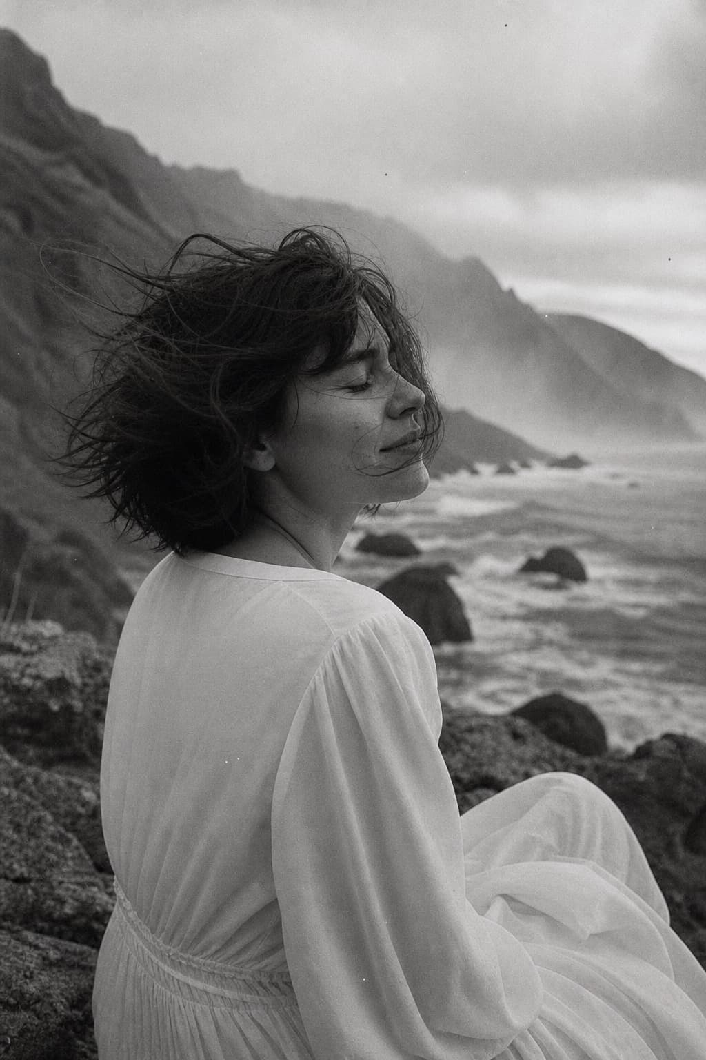 Retrato costero al viento en película