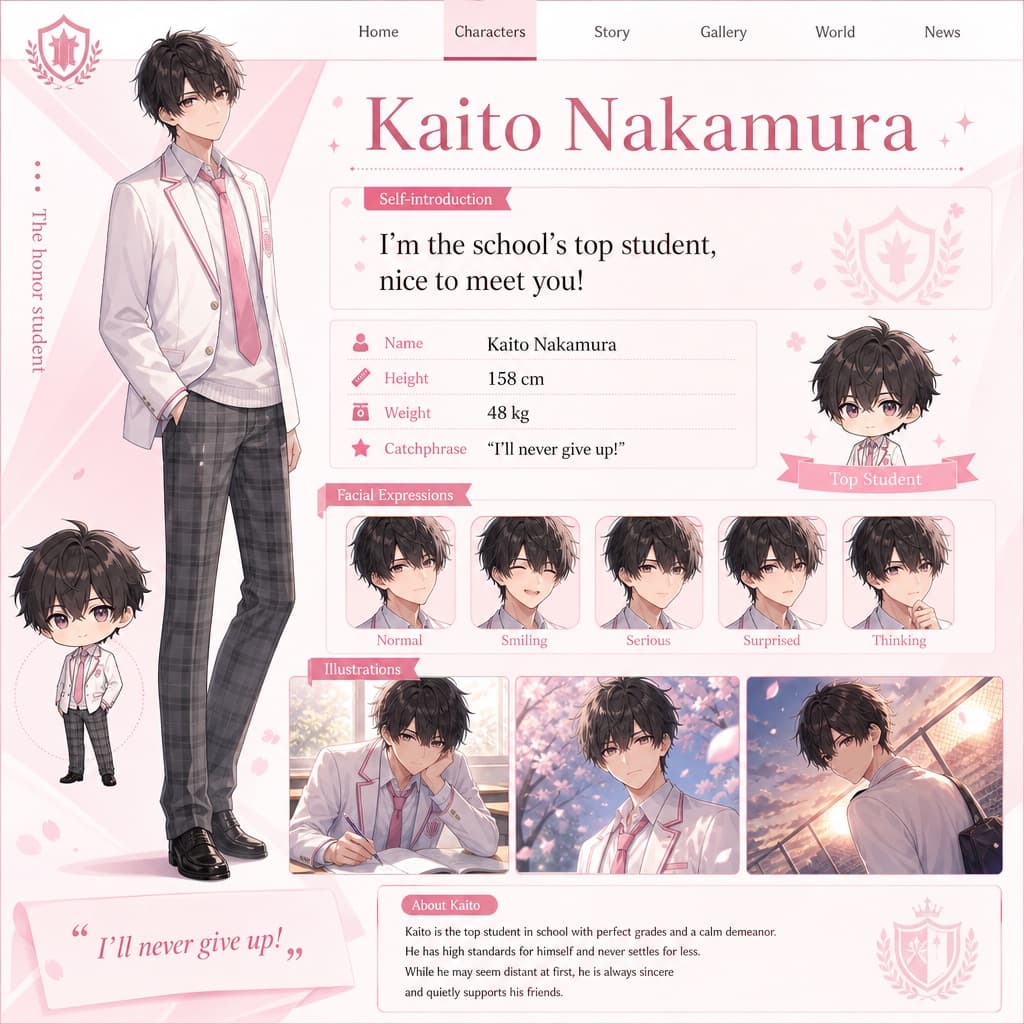 Página de perfil de personaje anime