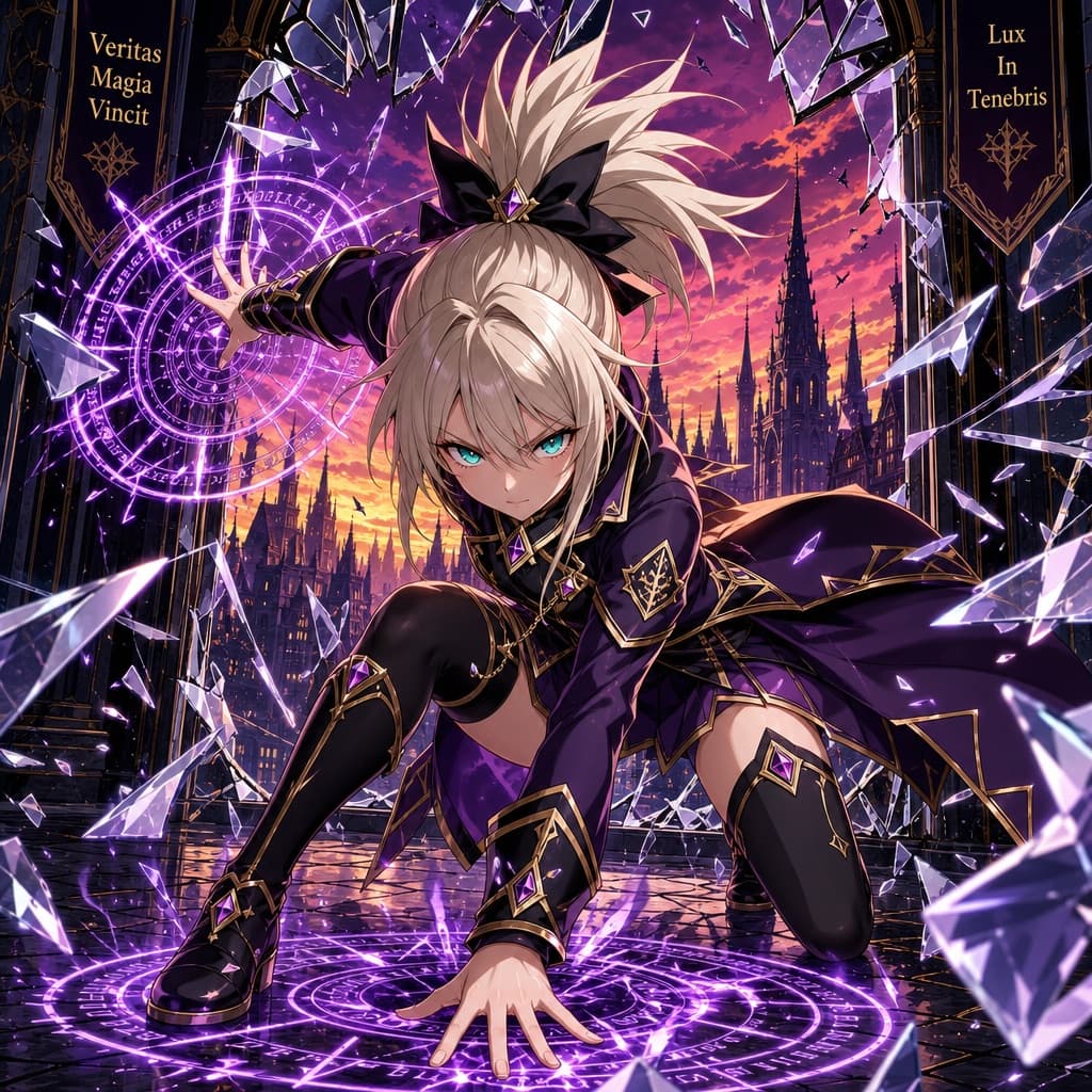 Heroína anime rompiendo el cristal