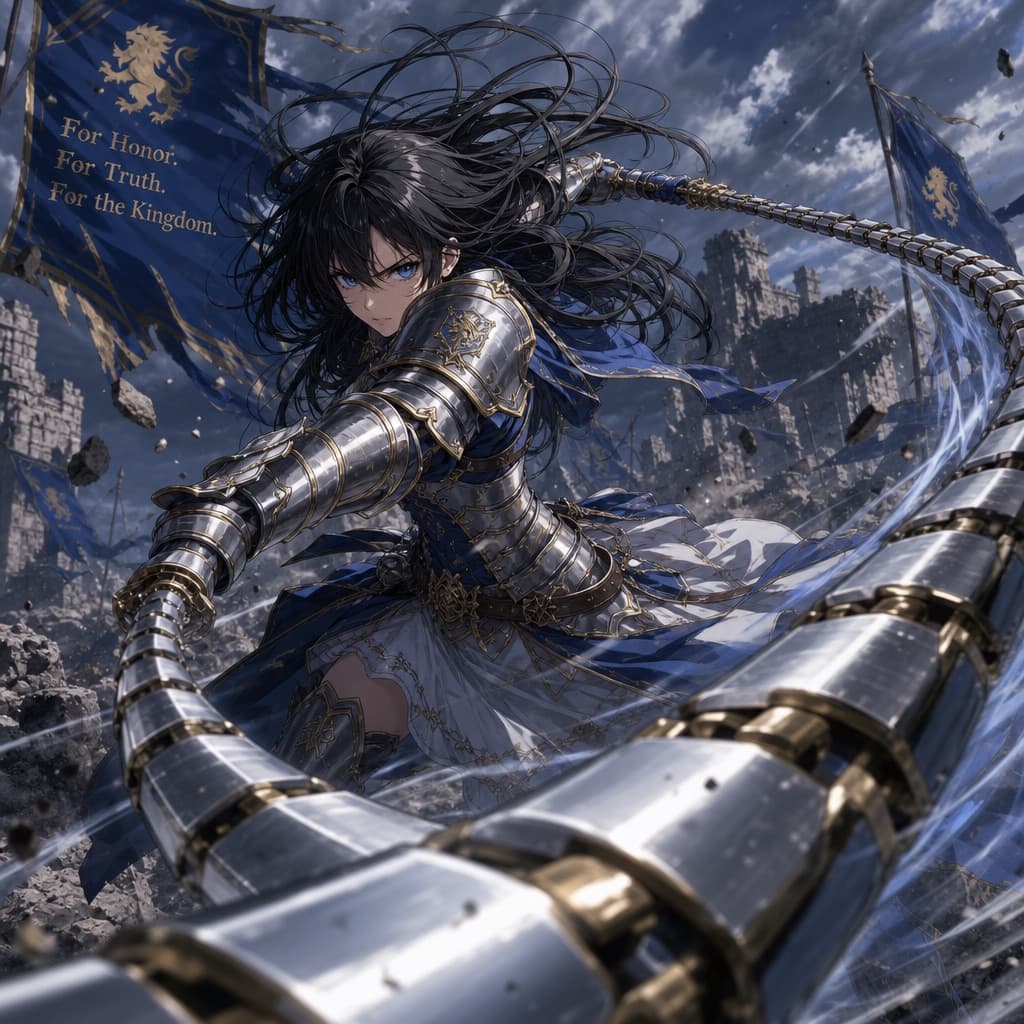 Ilustración de guerrera anime en combate