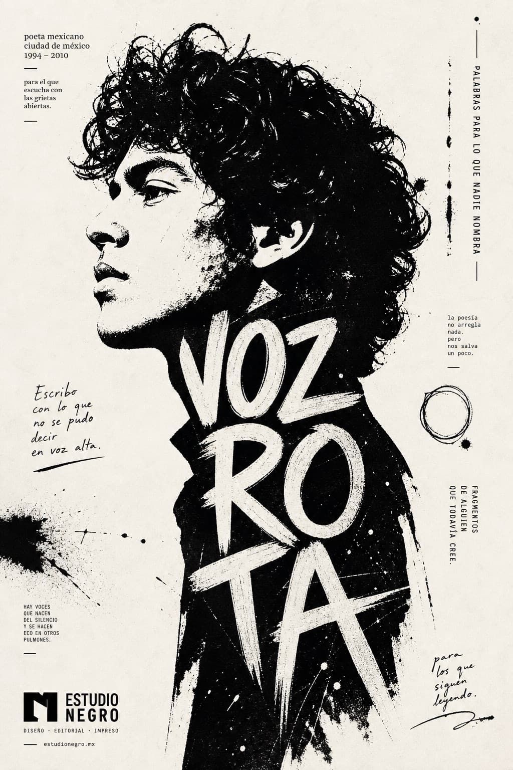 Cartel de perfil en blanco y negro