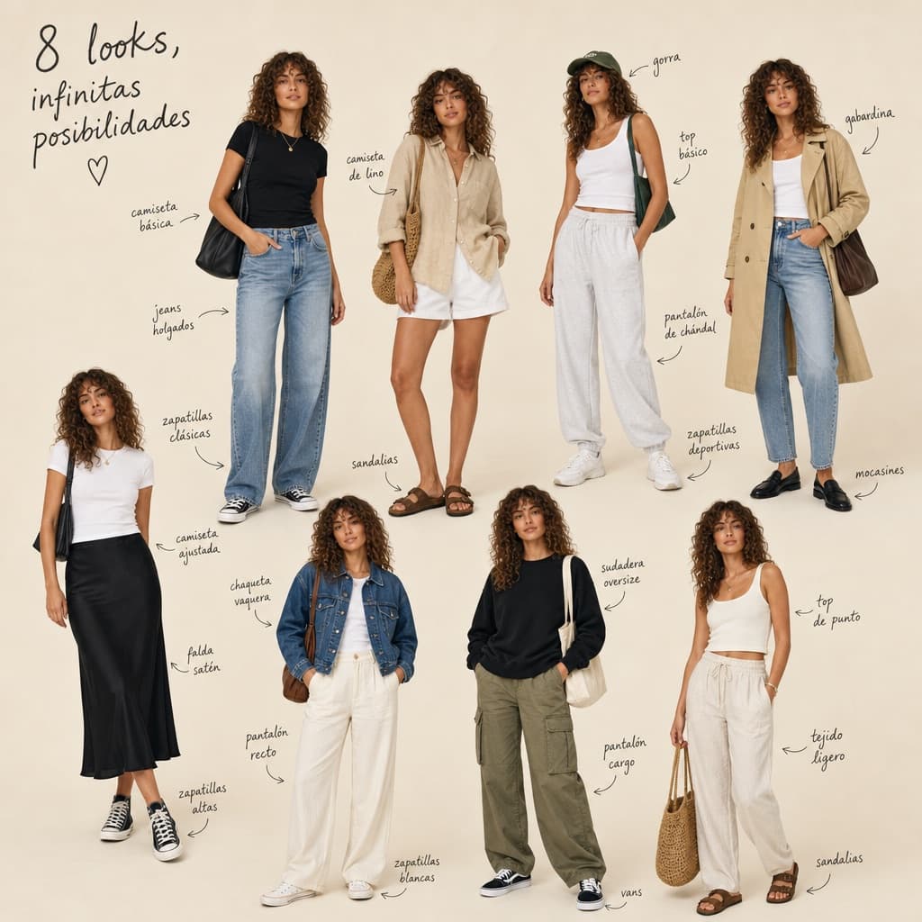 Collage editorial de atuendos casuales