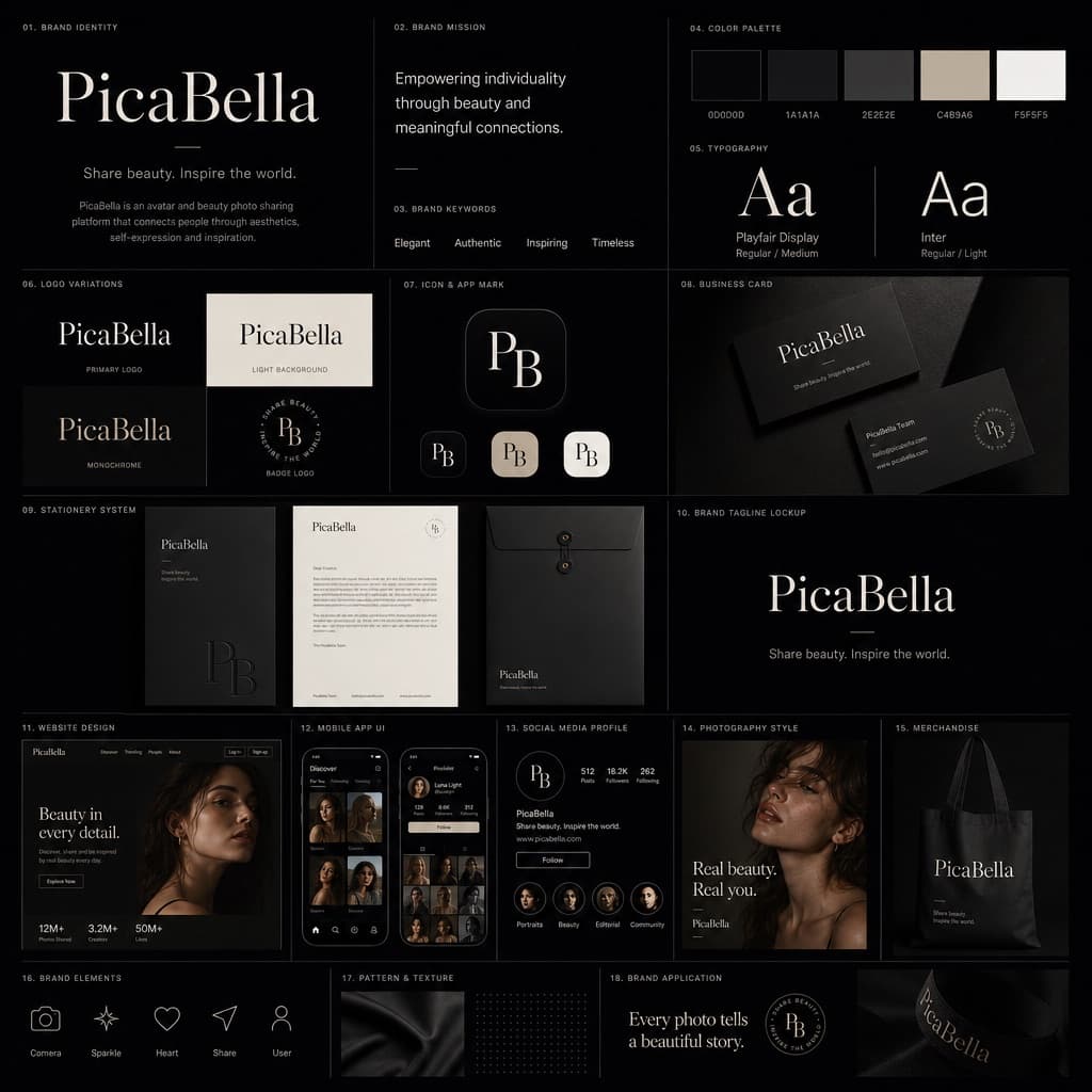Identidad visual minimalista y oscura