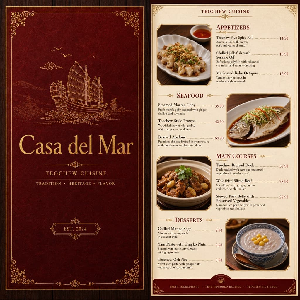 Menú elegante de restaurante regional