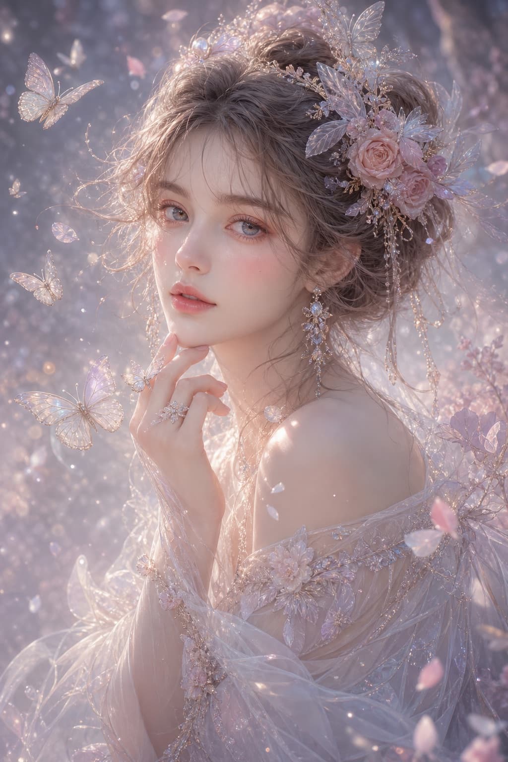 Retrato etéreo de corona floral