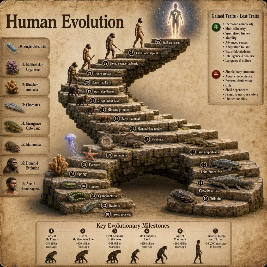 Infografía de escalera evolutiva