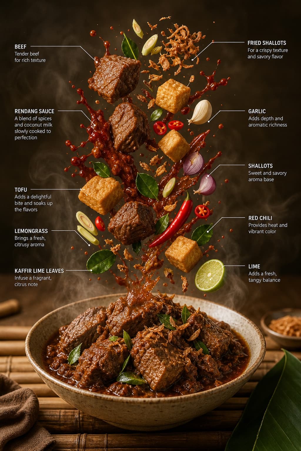 Infografía de comida con ingredientes flotantes