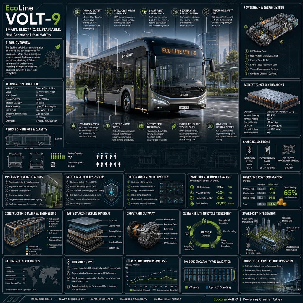Infografía de autobús eléctrico futurista