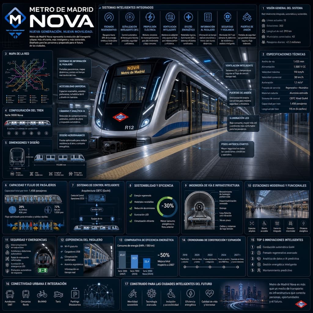 Infografía técnica de metro futurista