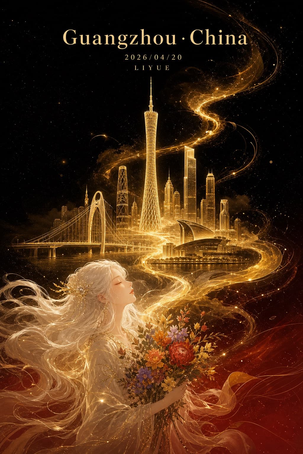 Cartel fantástico de horizonte dorado