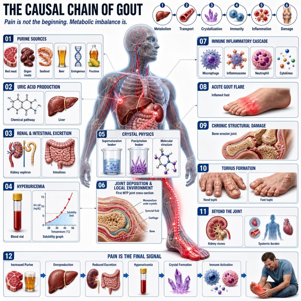 Infografía de la cadena causal de la gota