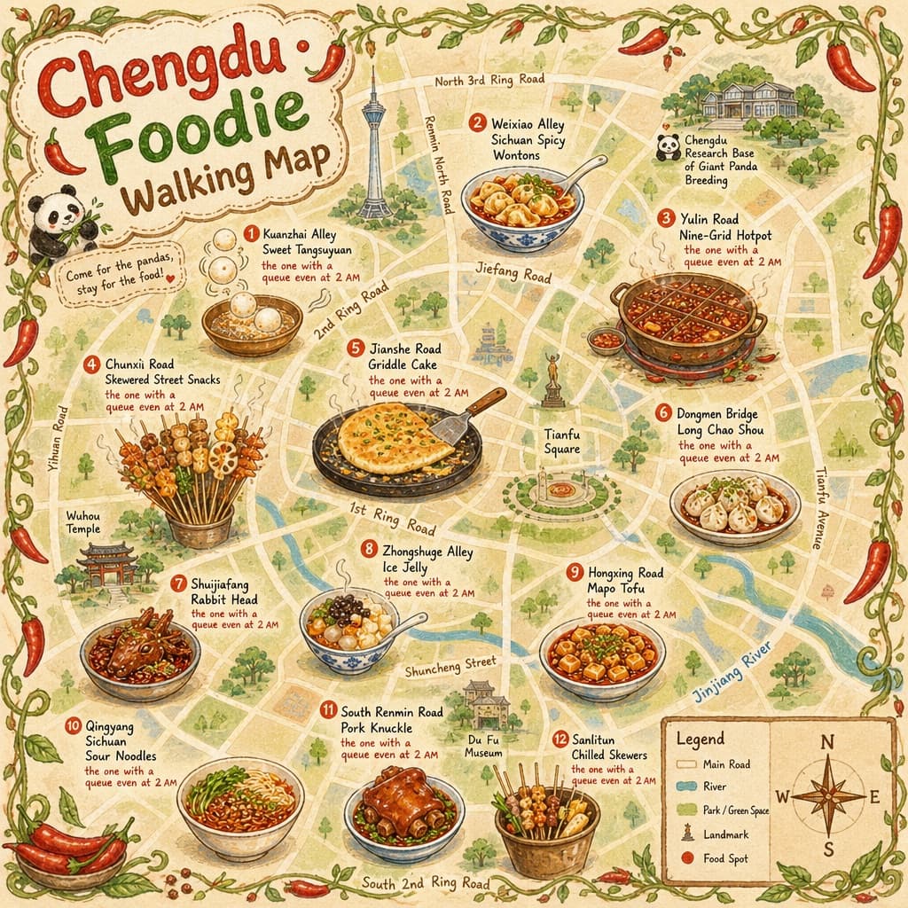 Mapa gastronómico ilustrado a mano