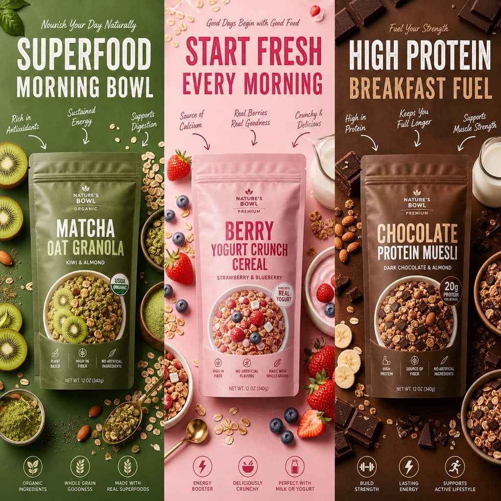 Carteles publicitarios de desayuno saludable