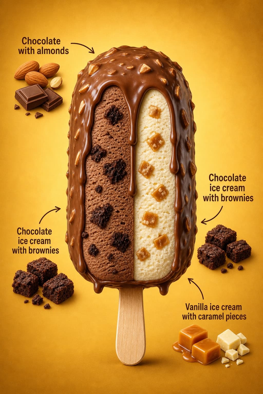 Anuncio de helado con etiquetas de ingredientes