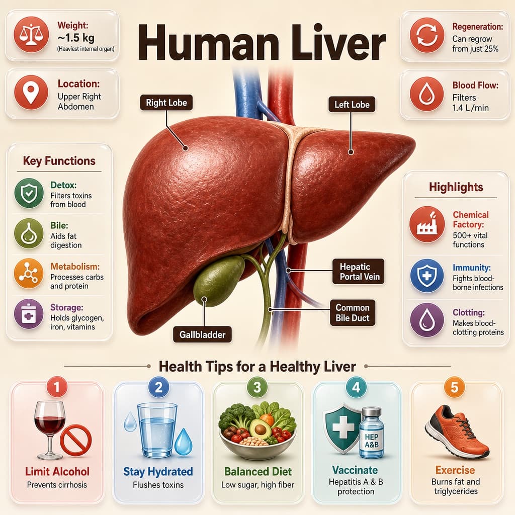 Cartel infográfico de anatomía hepática