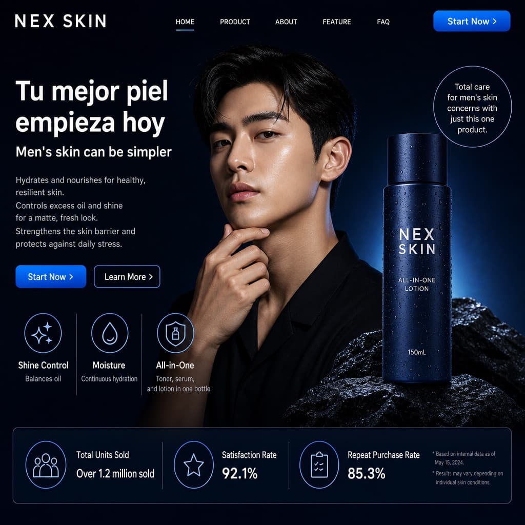 Maqueta de página web de skincare masculino
