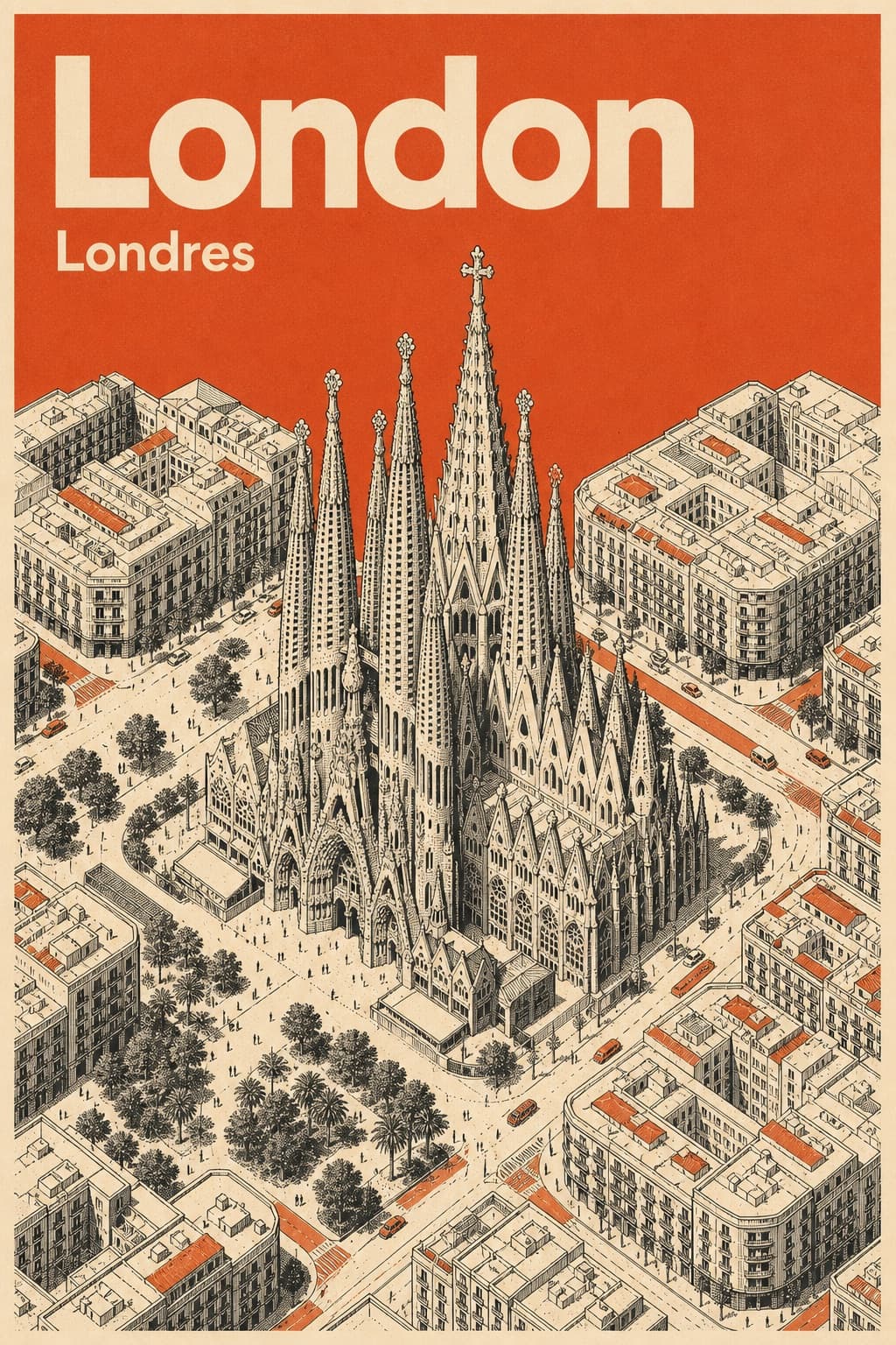 Cartel de viaje estilo mid-century