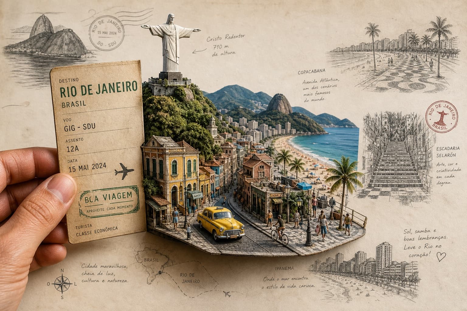 Cartel diorama miniatura de viaje urbano