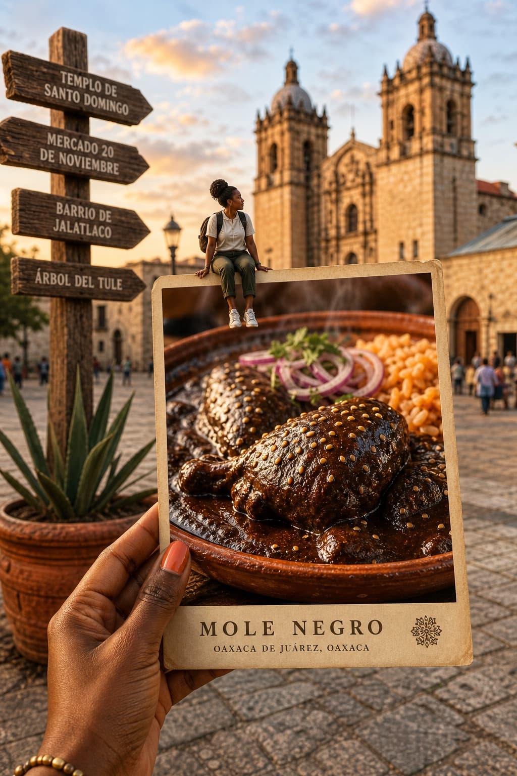 Postal de viaje con viajero miniatura