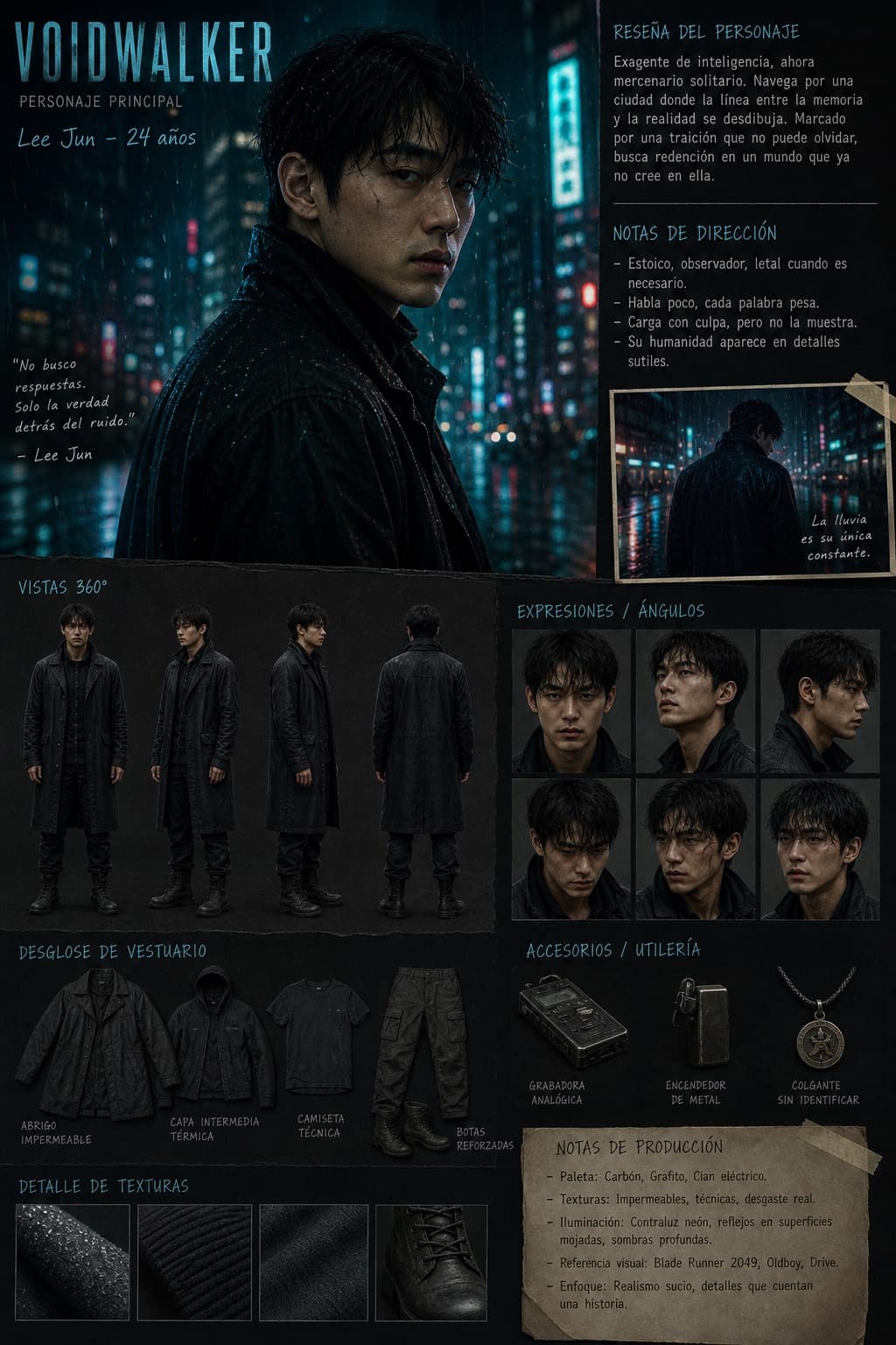 Tablero de diseño de personaje neo-noir