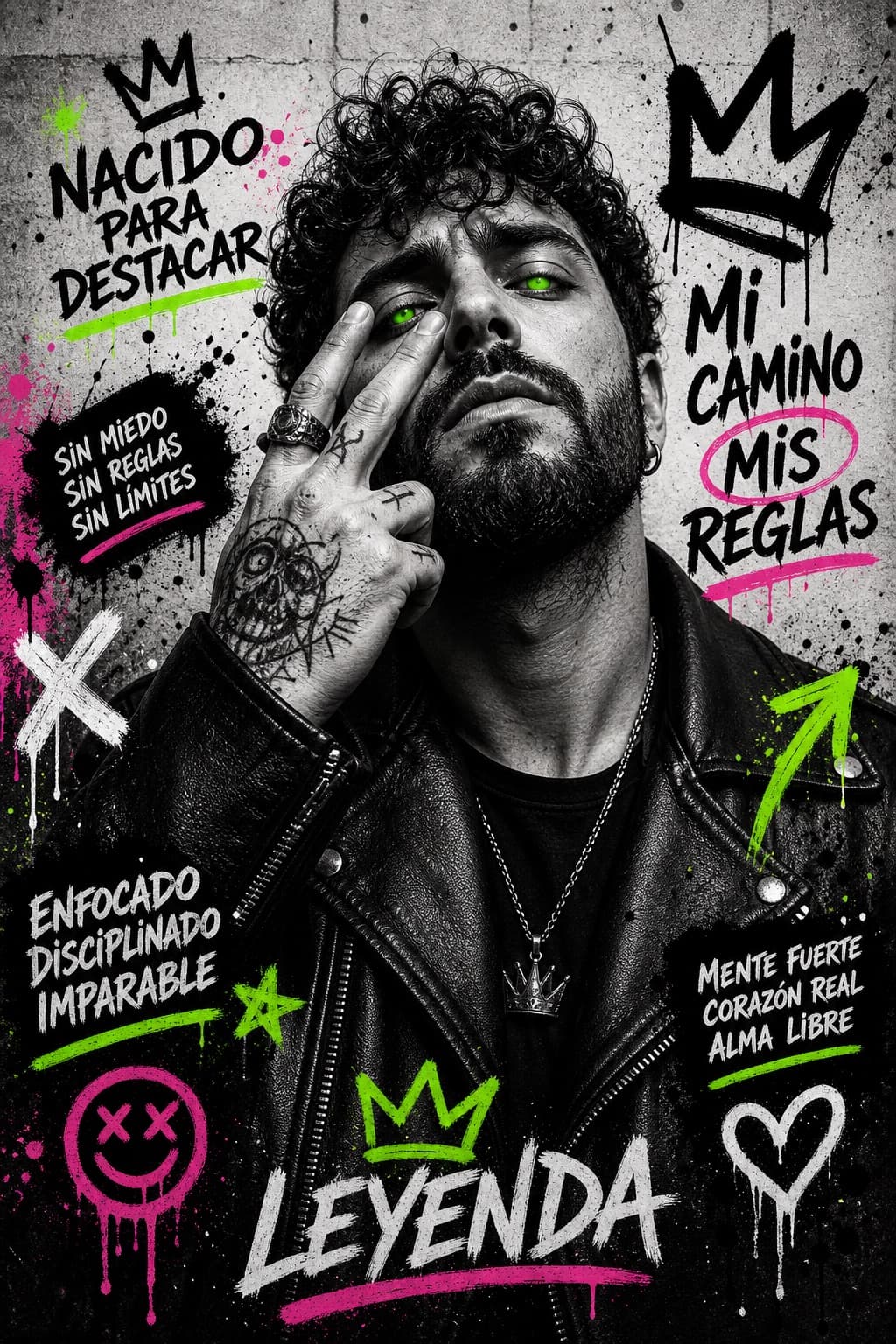 Cartel de retrato grafiti neón