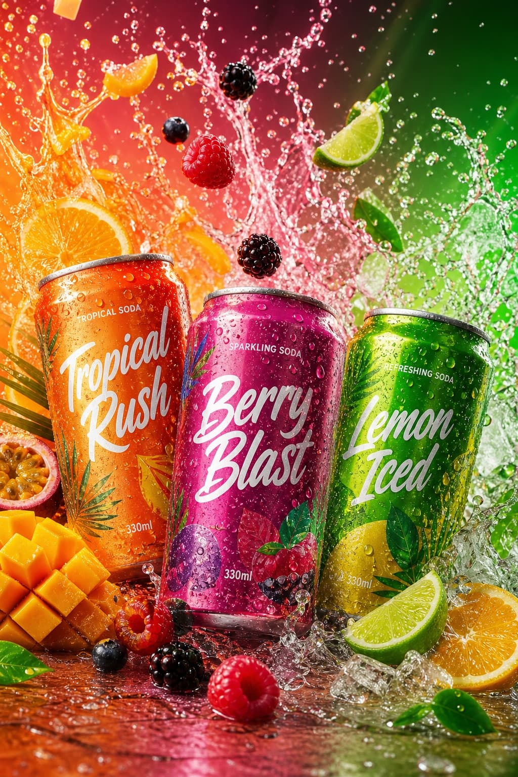 Cartel de refresco con salpicadura neón