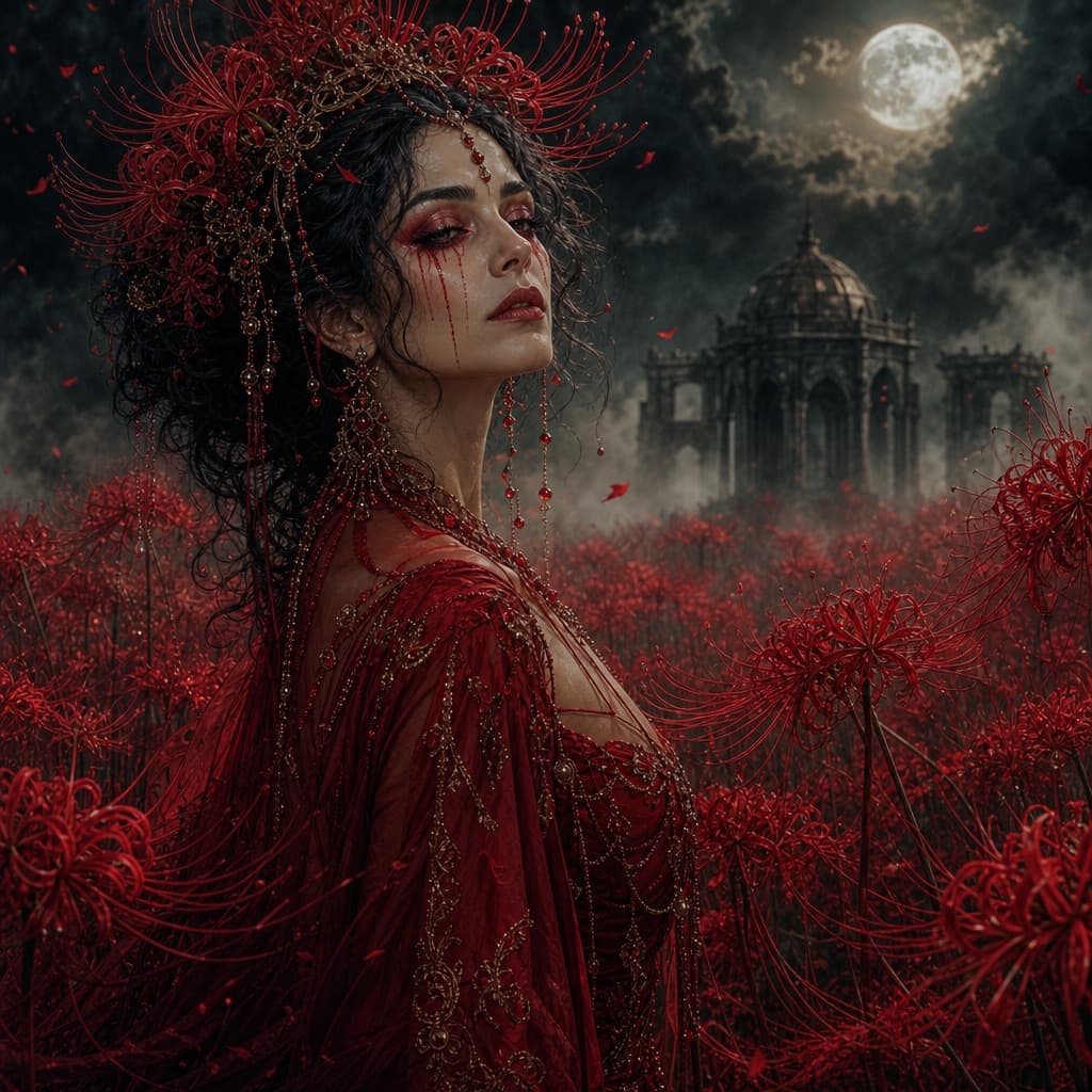 Mujer de lirios araña rojos