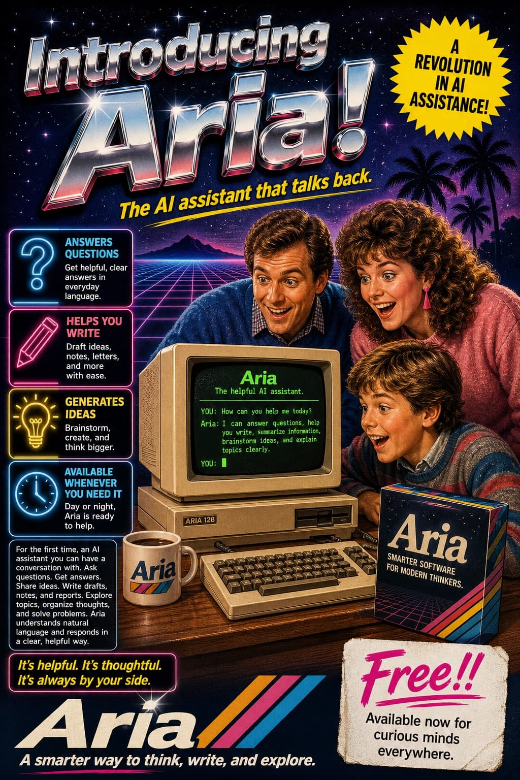 Anuncio retro de asistente de IA