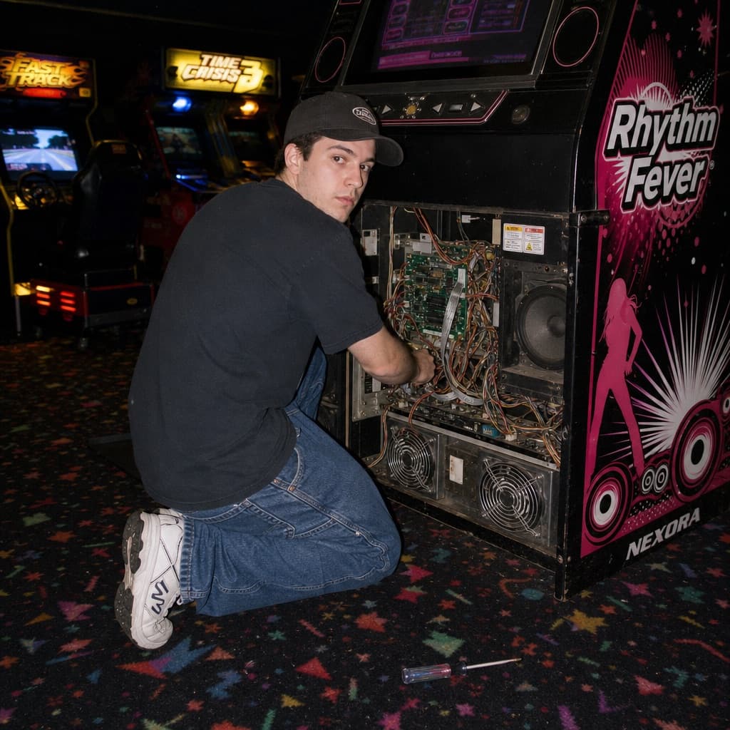 Foto retro de reparación de arcade