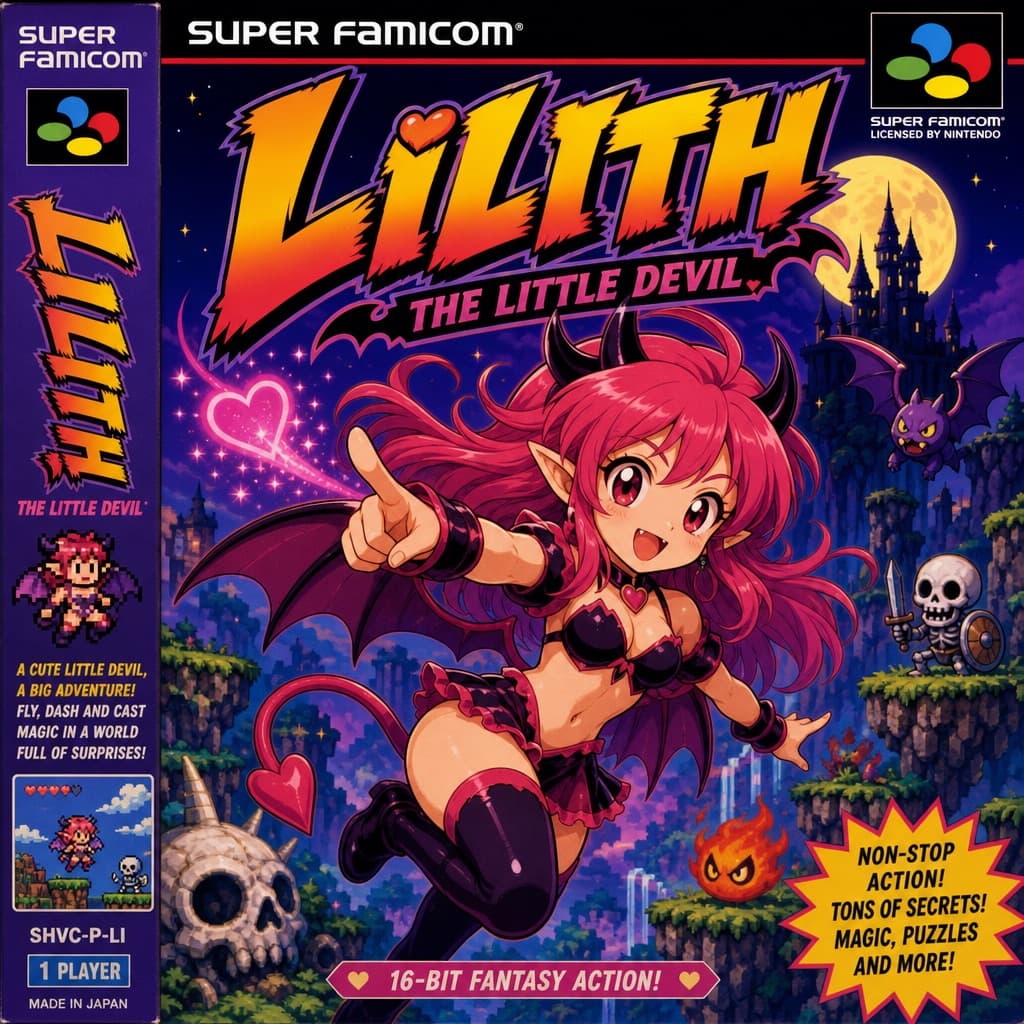Cartel retro de videojuego diablesco