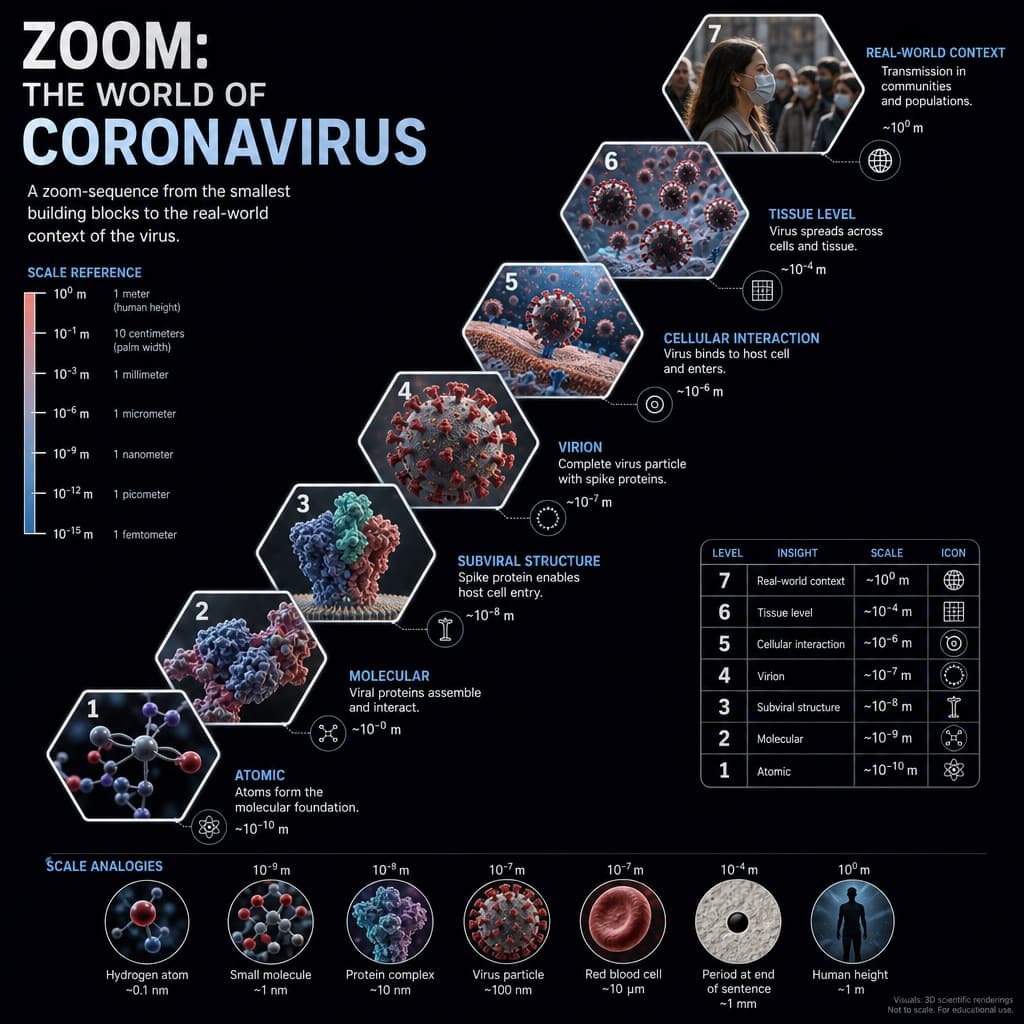 Infografía científica de zoom por escala