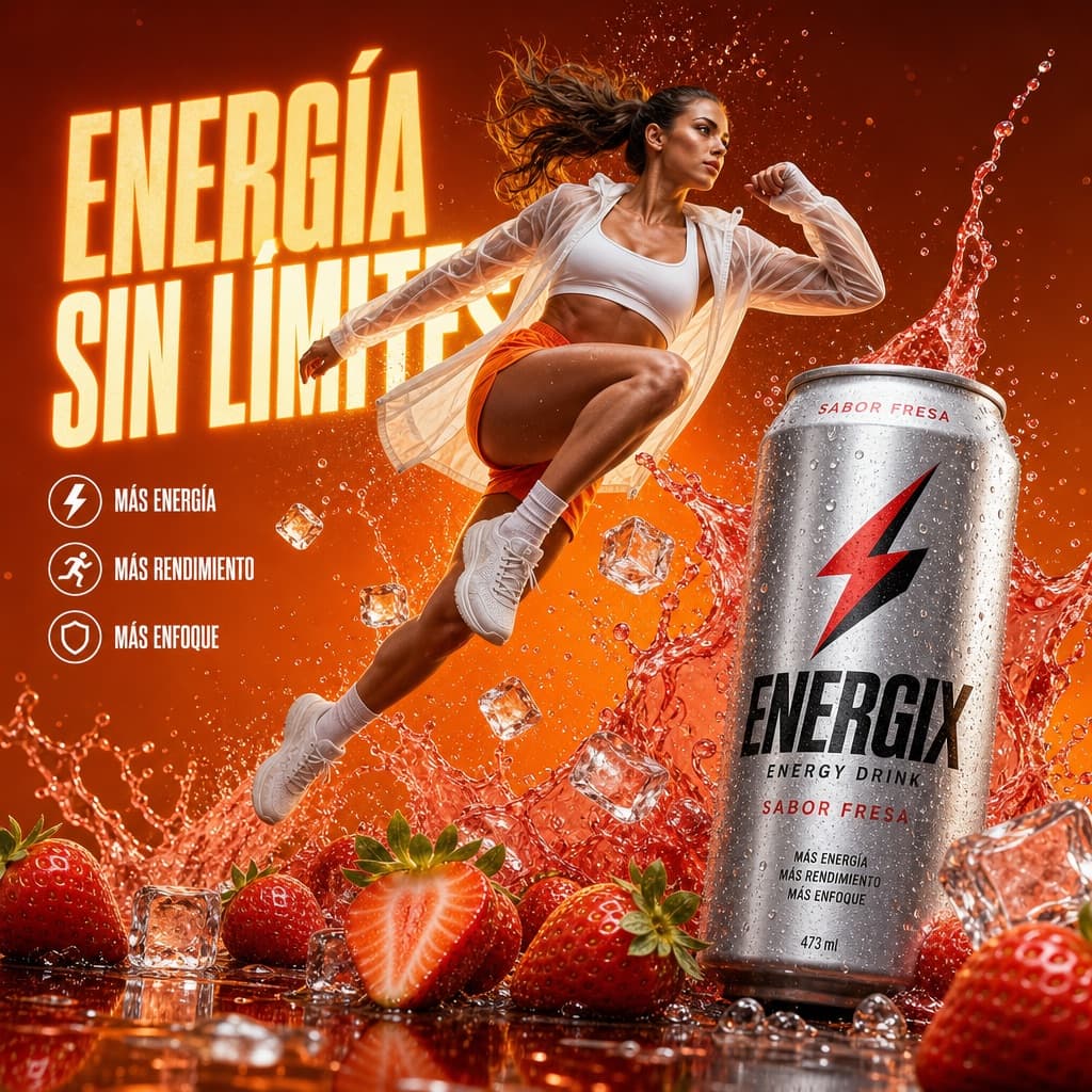 Anuncio de bebida energética de fresa