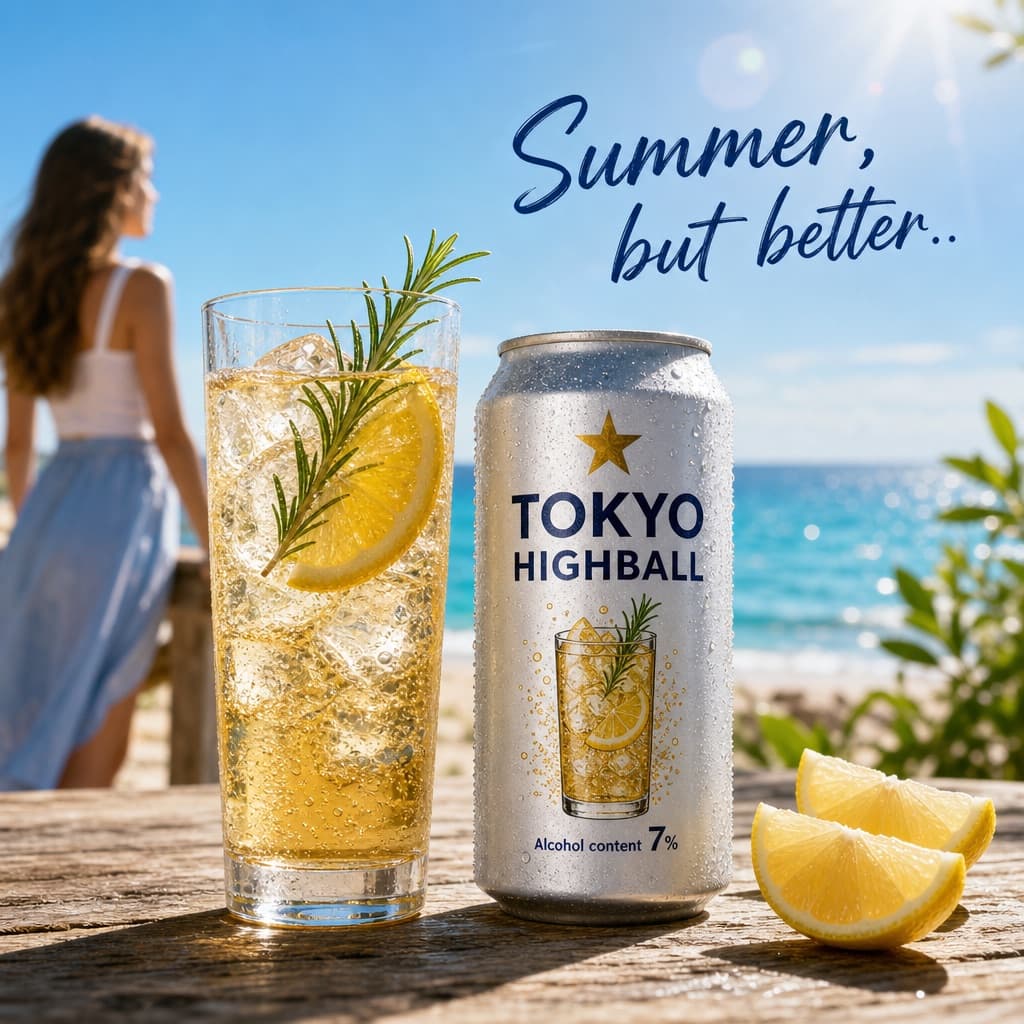 Anuncio playero de highball veraniego