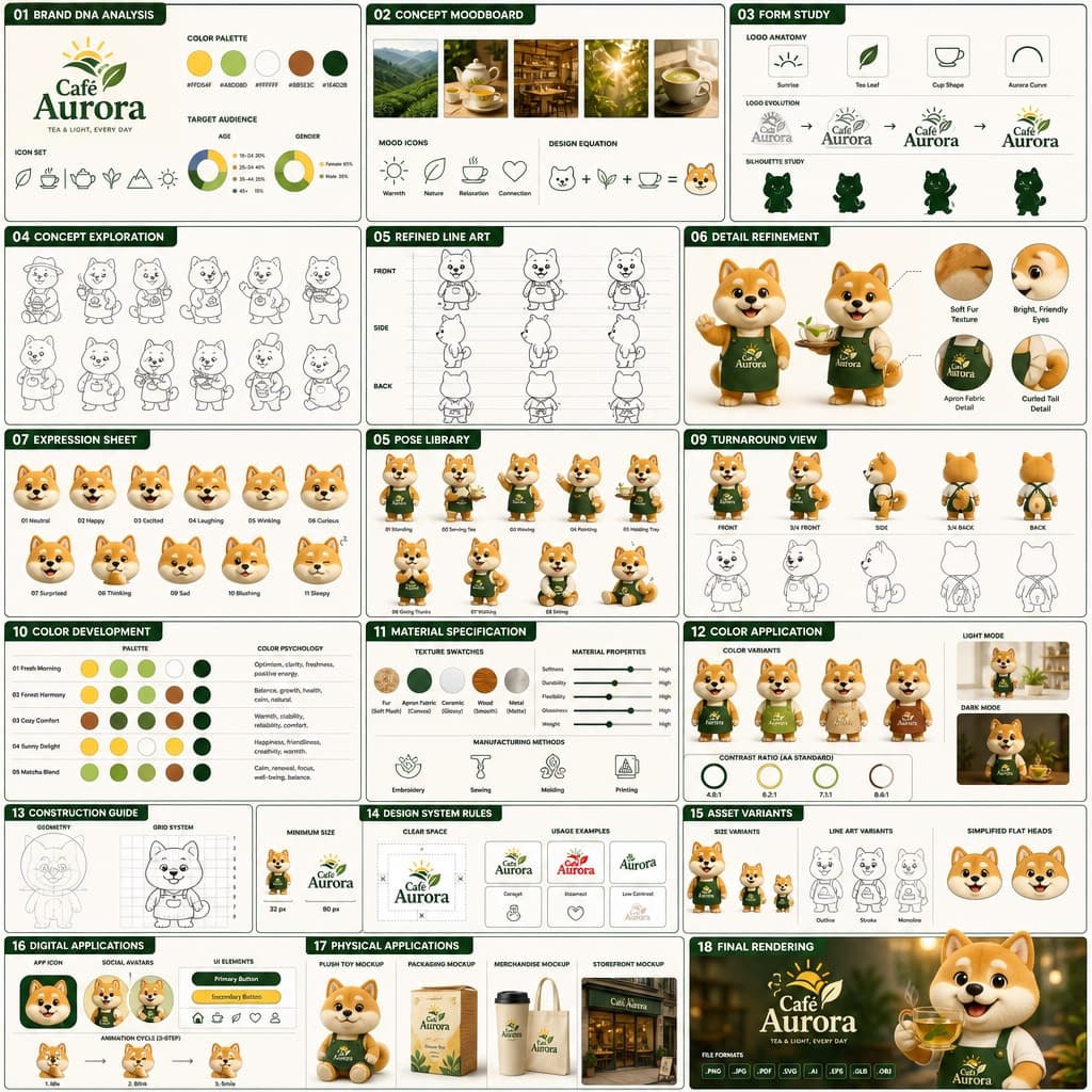 Libro de diseño de mascota para marca de té