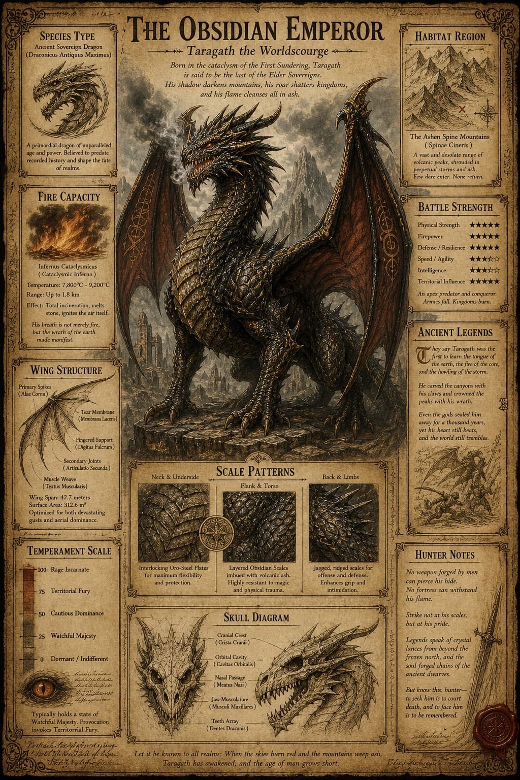 Póster vintage de especies de dragón
