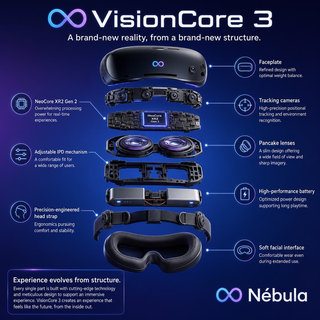 Póster de despiece de visor VR