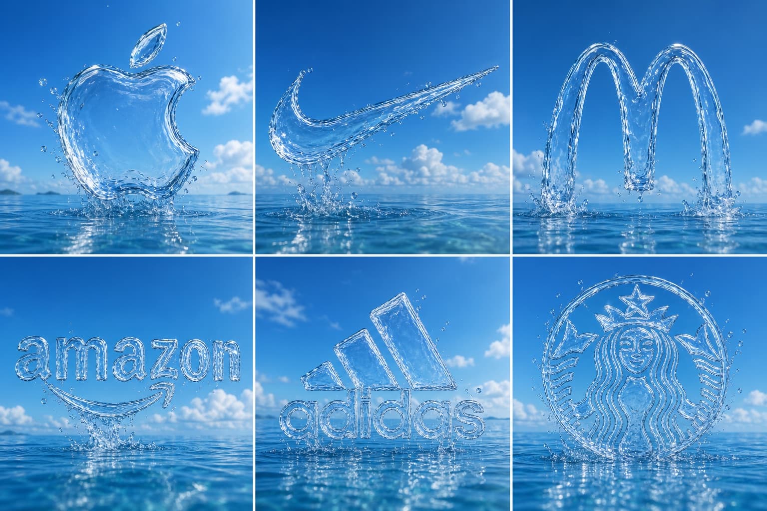 Cuadrícula de logotipos esculpidos en agua