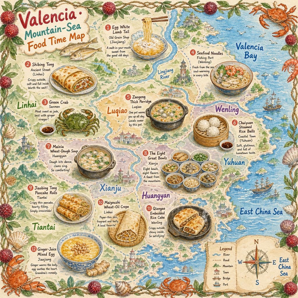 Mapa gastronómico ilustrado a mano
