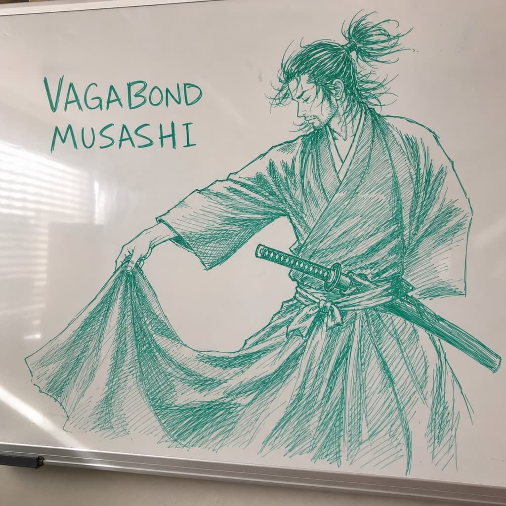 Foto de boceto samurái en pizarra