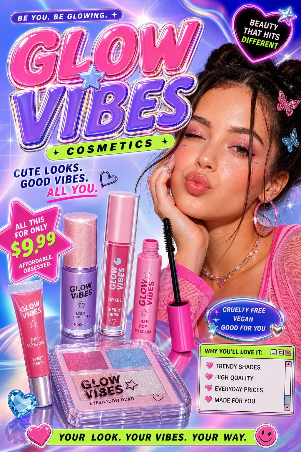 Anuncio de cosméticos estilo Y2K
